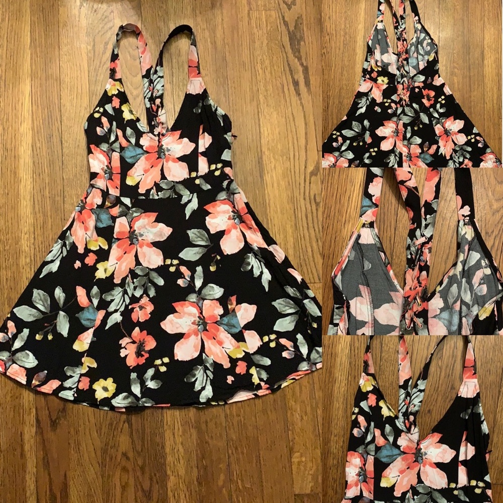 Forever 21 floral racer back laced mini dress size small